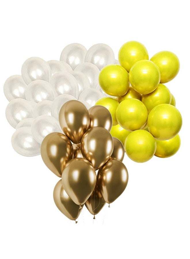 DUL DUL Combo of Golden,Yellow,White,Color Metallic Balloon pack of 30 pcs~ Metallic balloon Combo set of 10 pcs Golden,10 pcs White,10 Pcs Yellow Balloons for Birthday Decoration Party~Theme Party~Baby Shower (GOLDEN+WHITE+YELLOW, 30)