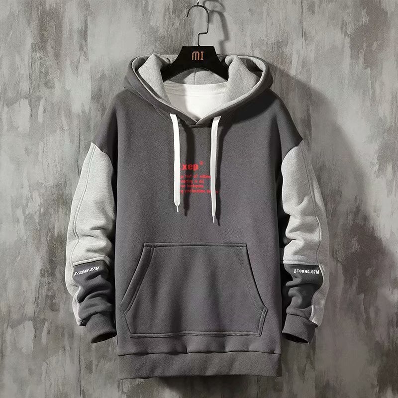 Mens Hooded Fleece Sweatshirt Casual Spring Gray  - Image 1