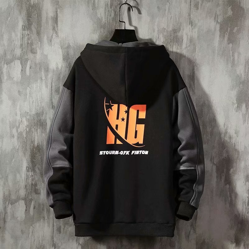Mens Hooded Fleece Sweatshirt Casual Spring Gray  - Image 3