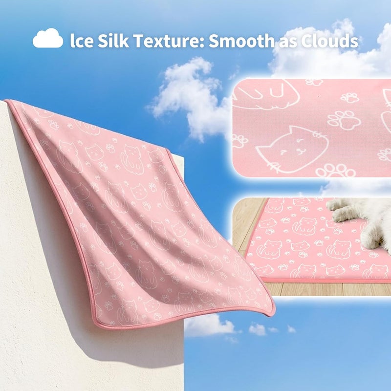 NWK Pet Cooling Mat Ice Silk Cooling Mat for Dogs & Cats Portable & Washable Pet Cooling Blanket, Car Seats, Beds for Summer (Medium (27.5'' x 20'' x 0.3''), Pink Cat) - Image 4