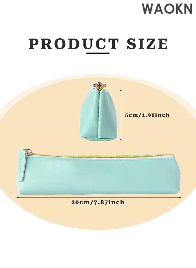 دبليو أيه أو كي أن طقم من قطعتين من حقائب أقلام جلدية - حافظة أقلام صغيرة بتصميم نحيف وسحاب للمدرسة والمكتب والسفر، مصنوعة من جلد البولي يوريثان الفاخر للأقلام وأقلام الرصاص وأقلام التحديد ولوازم الرسم (أزرق ووردي) - حامل أقلام أنيق ومتين بتصميم بسيط - Image 4