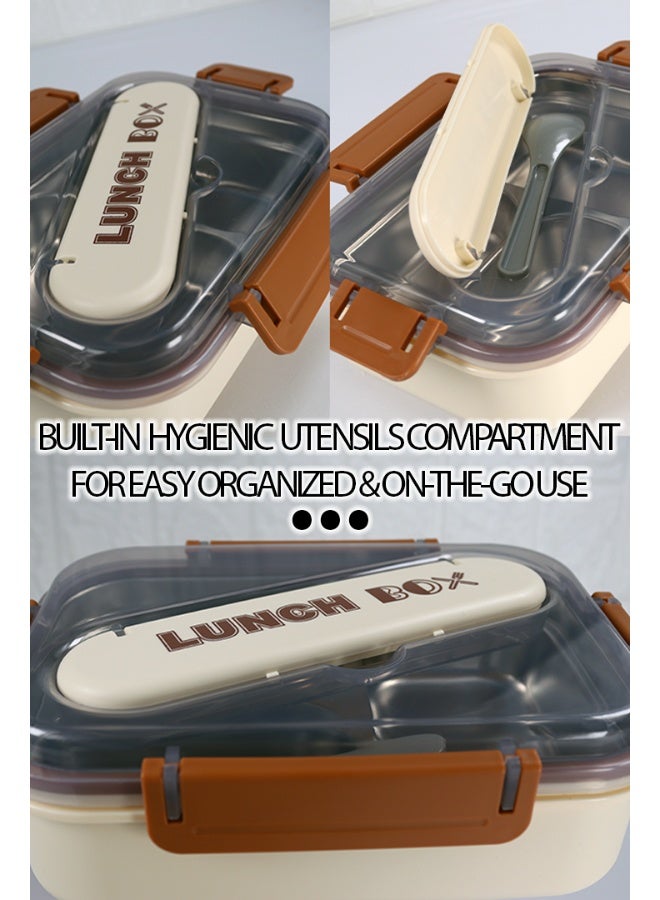 توشيونيكس صندوق غداء كلاسيكي من الفولاذ المقاوم للصدأ سعة 1.8 لتر - صندوق وجبات بينتو بثلاثة أقسام وملعقة وفتحة أدوات مائدة مدمجة في الغطاء - آمن للاستخدام في الفريزر وغسالة الأطباق والميكروويف، مانع للتسرب ومحكم الإغلاق مع ثلاثة أقسام، خالٍ من مادة BPA، خفيف الوزن، حاوية طعام متينة للبالغين والأطفال - للمنزل والمكتب والمدرسة وحضانة الأطفال والسفر - 21 × 14 × 6 سم - Image 2