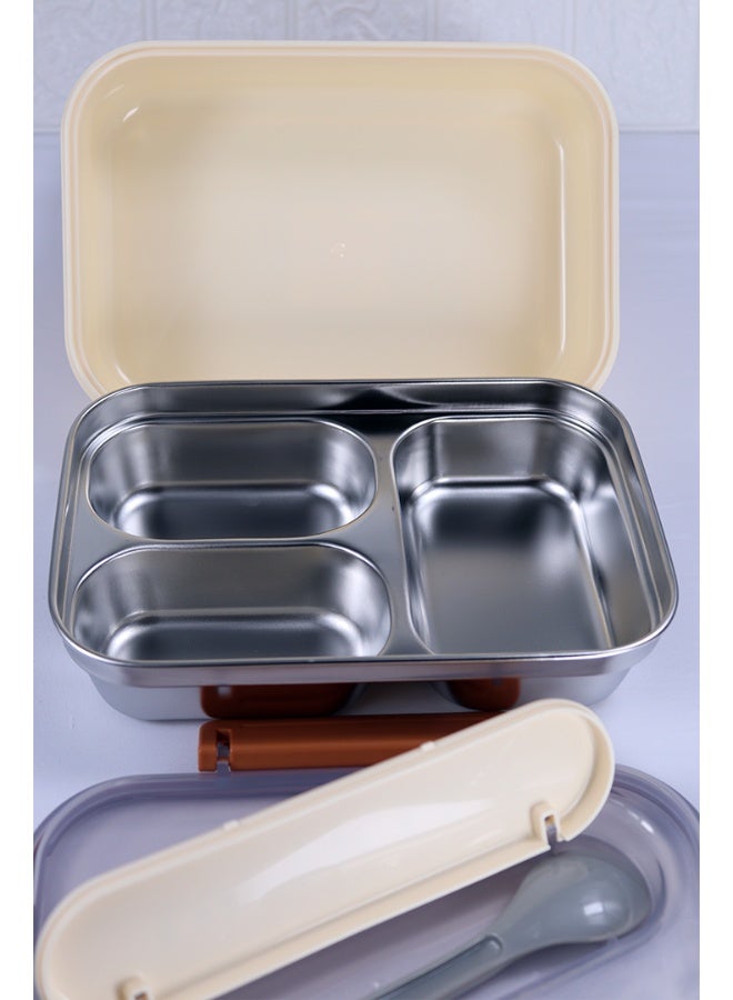 توشيونيكس صندوق غداء كلاسيكي من الفولاذ المقاوم للصدأ سعة 1.8 لتر - صندوق وجبات بينتو بثلاثة أقسام وملعقة وفتحة أدوات مائدة مدمجة في الغطاء - آمن للاستخدام في الفريزر وغسالة الأطباق والميكروويف، مانع للتسرب ومحكم الإغلاق مع ثلاثة أقسام، خالٍ من مادة BPA، خفيف الوزن، حاوية طعام متينة للبالغين والأطفال - للمنزل والمكتب والمدرسة وحضانة الأطفال والسفر - 21 × 14 × 6 سم - Image 4