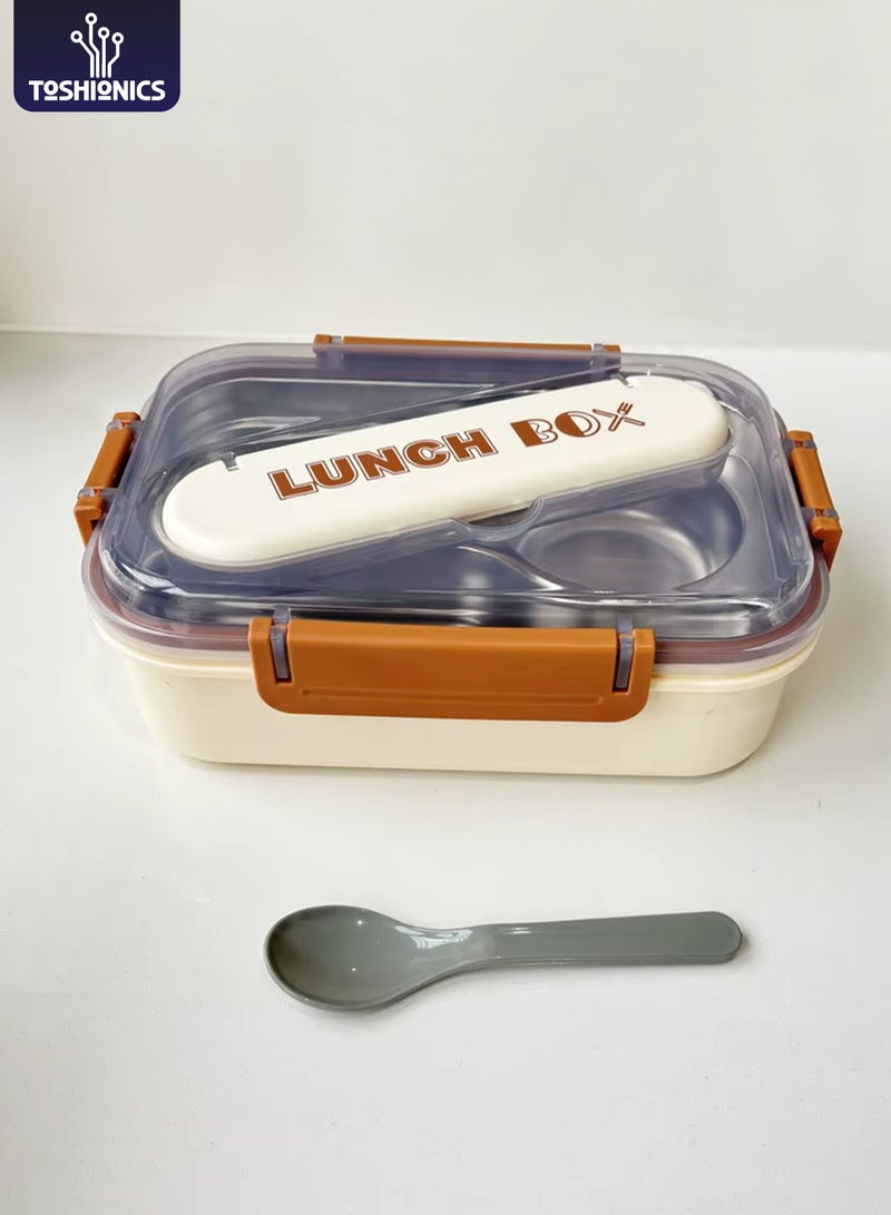 توشيونيكس صندوق غداء كلاسيكي من الفولاذ المقاوم للصدأ سعة 1.8 لتر - صندوق وجبات بينتو بثلاثة أقسام وملعقة وفتحة أدوات مائدة مدمجة في الغطاء - آمن للاستخدام في الفريزر وغسالة الأطباق والميكروويف، مانع للتسرب ومحكم الإغلاق مع ثلاثة أقسام، خالٍ من مادة BPA، خفيف الوزن، حاوية طعام متينة للبالغين والأطفال - للمنزل والمكتب والمدرسة وحضانة الأطفال والسفر - 21 × 14 × 6 سم - Image 1