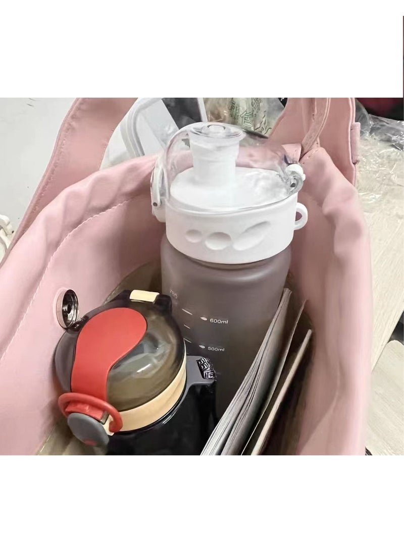 Arabest - 780ml Large Capacity Water Bottle, Portable Plastic Water Bottle, Sports Water Bottle, With Pop-Up Lid and Time Mark Reminder Cream Cup, For Outdoor Sports and Fitness - Matte Pink - Image 1