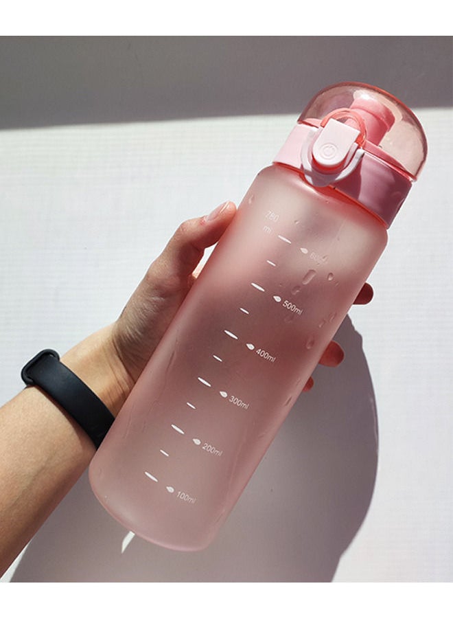 Arabest - 780ml Large Capacity Water Bottle, Portable Plastic Water Bottle, Sports Water Bottle, With Pop-Up Lid and Time Mark Reminder Cream Cup, For Outdoor Sports and Fitness - Matte Pink - Image 1