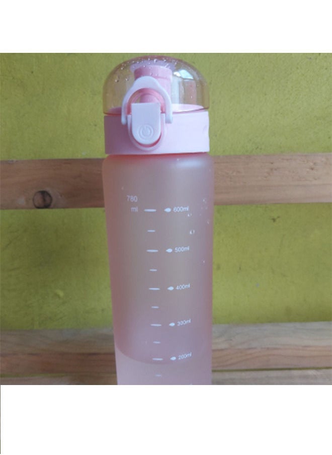 Arabest - 780ml Large Capacity Water Bottle, Portable Plastic Water Bottle, Sports Water Bottle, With Pop-Up Lid and Time Mark Reminder Cream Cup, For Outdoor Sports and Fitness - Matte Pink - Image 1