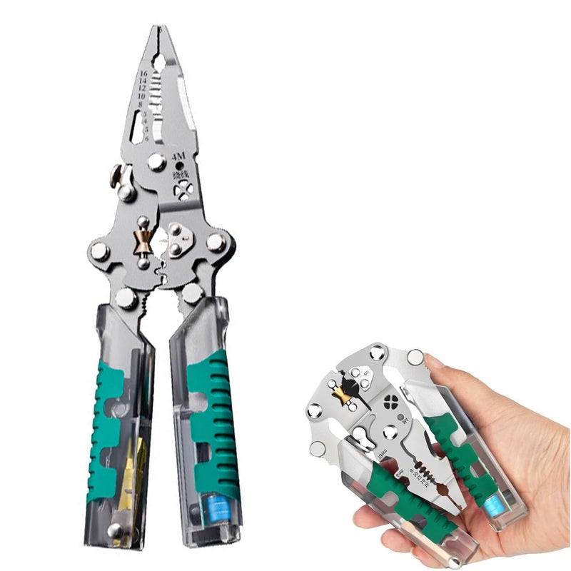 Treayes 18-in-1 Folding Wire Stripper Pliers â€“ Multifunctional Tool with Voltage Detector, Crimper & Stylus Screwdriver for Cutting, Stripping & Pulling Wires - Image 1