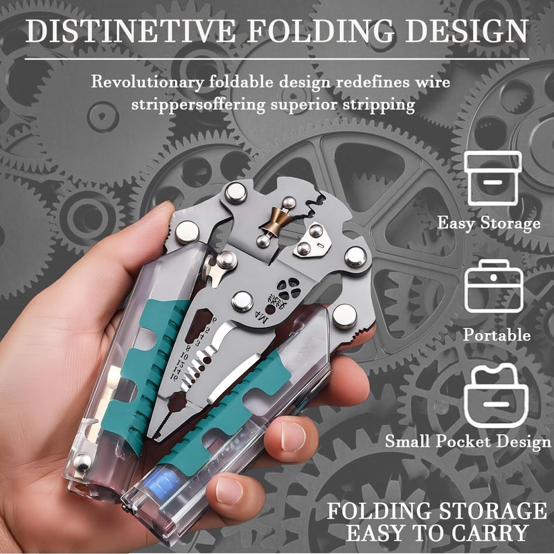 Treayes 18-in-1 Folding Wire Stripper Pliers â€“ Multifunctional Tool with Voltage Detector, Crimper & Stylus Screwdriver for Cutting, Stripping & Pulling Wires - Image 2