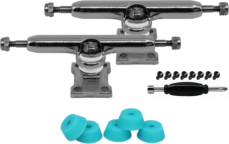 Teak Tuning 34mm Prodigy Gen2 Pro Fingerboard Trucks - Pro Style Base and Hanger with Custom Pivot Tuning and Pro Duro Bubble Bushings - Silver Colorway - Image 2