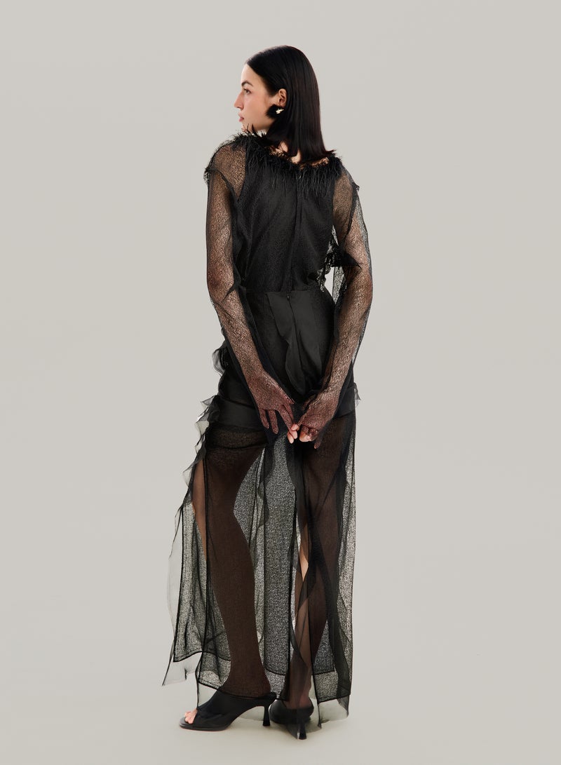 MUST HAVE • BLACK TASSEL MESH LONG SLEEVE TOP  - Image 2