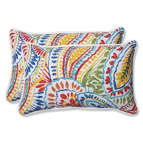 Pillow Perfect Pillow Perfect Paisley IndoorOutdoor Accent Throw Pillow Plush Fill Weather and Fade Resistant Lumbar  115 x 185  BlueMulti Ummi 2 Count 