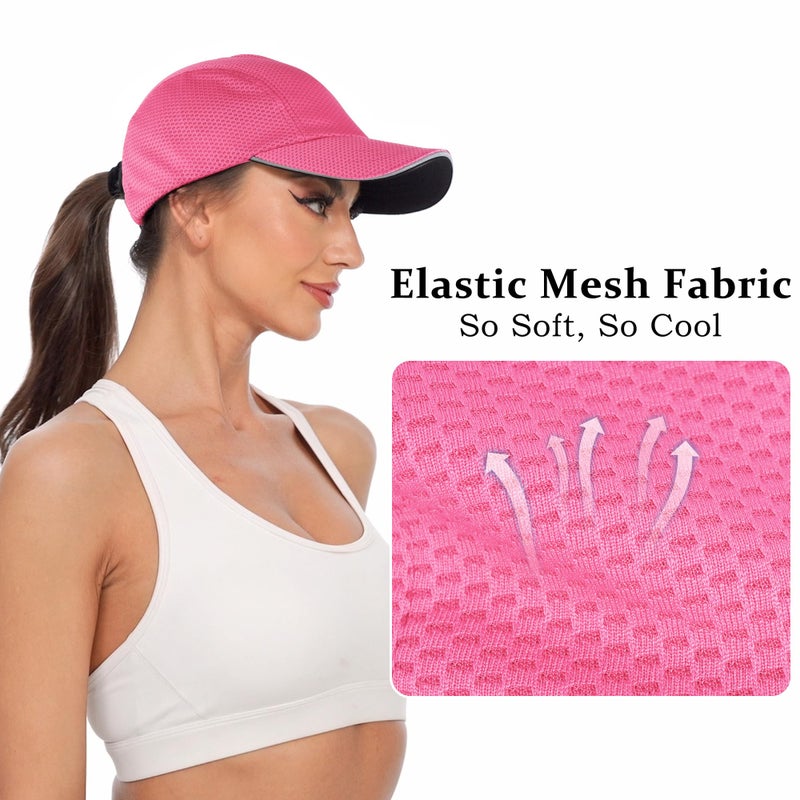 GADIEMKENSD Women's Race Day Running Hat Performance Mesh Baseball Cap - Excellent Ventilation, Lightweight, Reflective Safety Ponytail Hats for Exercise Golf Hiking Beach Workout Gym Bright Pink - Image 2