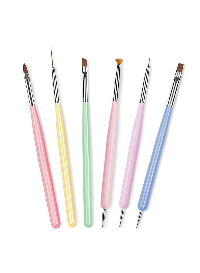 Vnicesli - Nail Art Brushes Set 6Pcs Nail Brushes Nail Art Design Pen Painting Tools With Nail Extension Gel Brush Builder Gel Brush Nail Art Liner Brush And Nail Dotting Pen For Diy Manicure - Image 1