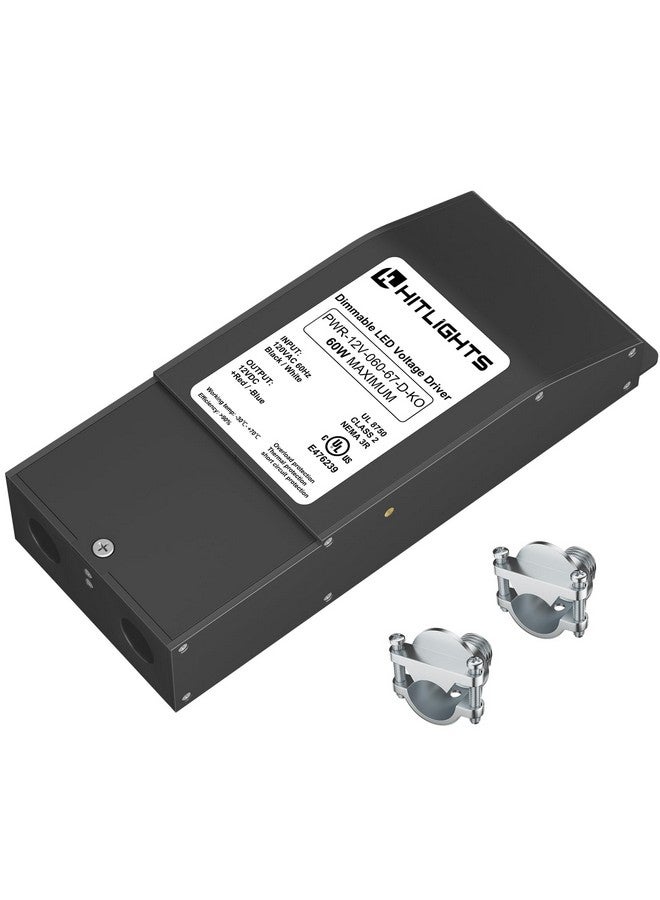 HitLights 60W 12V DC LED Dimmable Driver, 120V AC Input to 12V DC Output Class 2 LED Transformer, Compatible with Lutron and Leviton for LED Strip Lights Black - Image 1