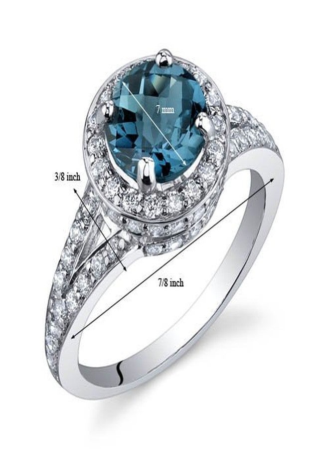 بيورا خاتم بيورا لندن من التوباز الأزرق للنساء، مصنوع من الفضة الإسترليني عيار 925، بتصميم هالة عتيق، حجر كريم طبيعي، شكل دائري 1.50 مم (7 مم)، مقاس 9، خاتم حجر بخت شهر ديسمبر، خاتم وعد، خاتم خطوبة، خاتم زفاف - Image 3