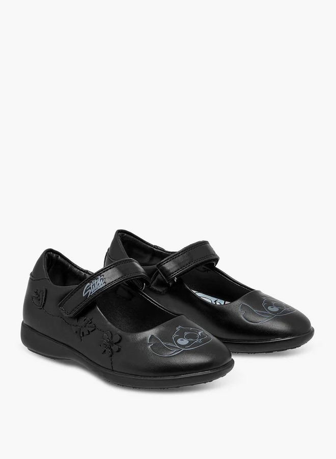 ديزني Girls Stitch Embossed Mary Jane School Shoes with Hook and Loop Closure
