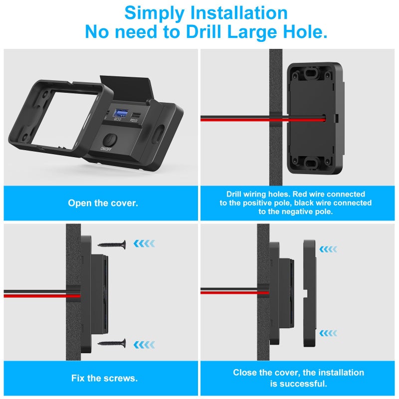 Hapytrip 78W 12V USB Outlet Surface Mount Lightweight Dual USB C 30W and QC 3.0 18W Car USB Port, 12 Volt USB Cigarette Lighter Replacement Charger Socket Panel with Button Switch for RV Bus Marine Motorcycle - Image 5
