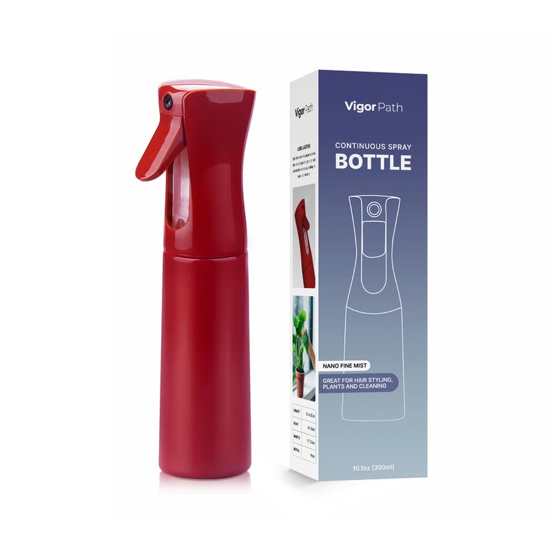 VIGOR PATH Continuous Spray Bottle with Ultra Fine Mist  Versatile Water Sprayer for Hair Home Cleaning Salons Plants Aromatherapy and More  Empty Hair Spray Bottle  300ml101oz Red