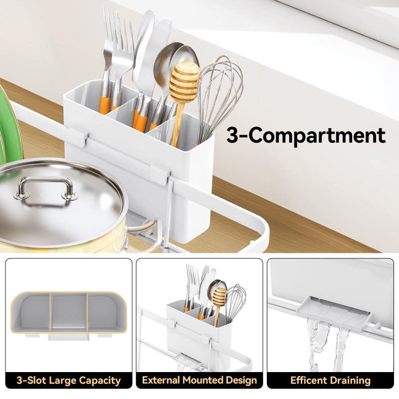 TOOLF Large Dish Drying Rack for Kitchen Counter,Kitchen Dish Racks with Drainboard,Sink Dish Strainer Rack,Countertop Dish Drainer Rack with Cup & Utensil Holders,White - Image 4