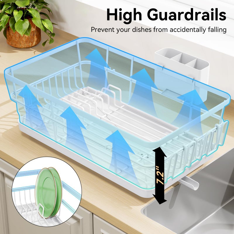 TOOLF Large Dish Drying Rack for Kitchen Counter,Kitchen Dish Racks with Drainboard,Sink Dish Strainer Rack,Countertop Dish Drainer Rack with Cup & Utensil Holders,White - Image 2