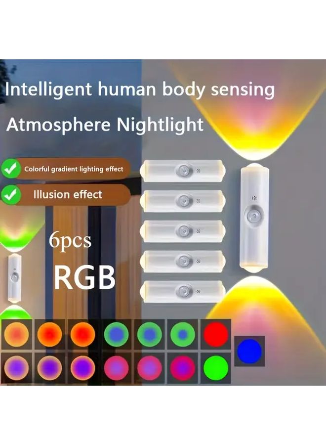 6 Pack RGB Color Changing Cat Eye Motion Sensor Lights USB Powered Smart Dimmer - Image 1