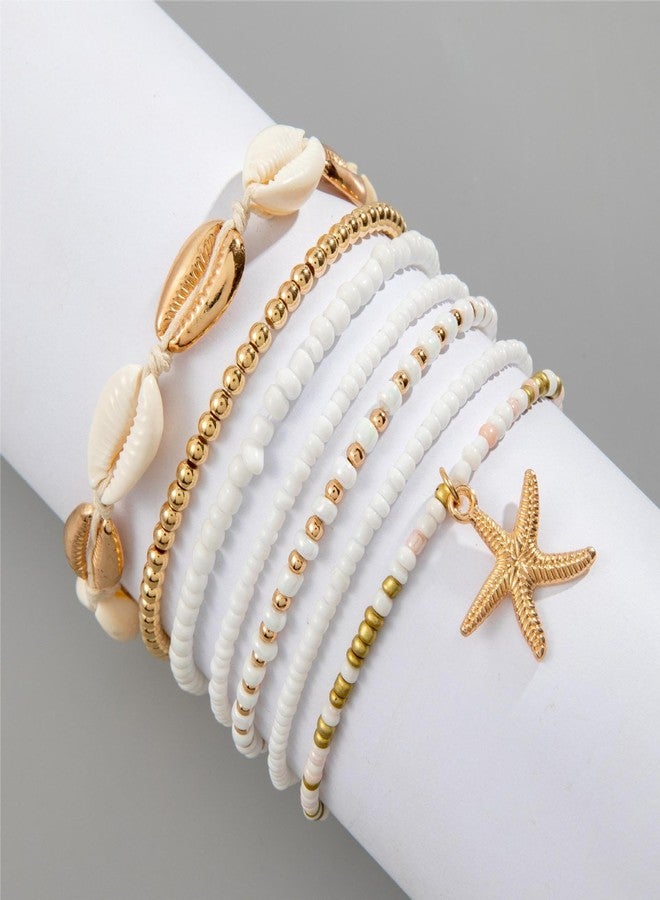 Nanafast Beaded Boho Anklets for Women, Beachy Shell Anklets for Women, Puka Shell & Starfish Charms Beach Jewelry Adjustable-White - Image 5