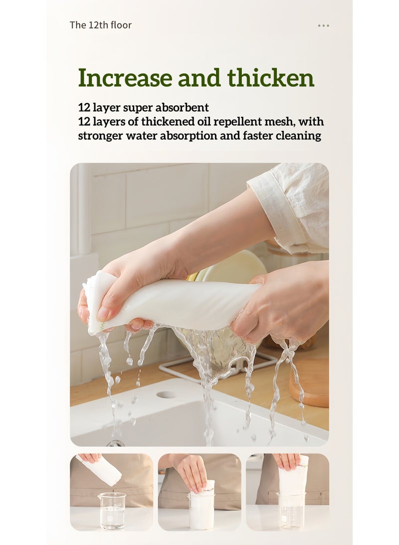 5-layer thick premium kitchen cloth, oil absorbing dishwashing cloth, multifunctional non greasy, easy to clean kitchen cloth, thick cleaning cloth, easy to clean, cotton cleaning cloth, kitchen dishwashing cloth, natural cotton kitchen dishwashing cloth, reusable cleaning cloth, microfiber towel (white -3-piece set) -25cm x 25cm  - Image 2