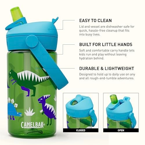 CamelBak Thrive Flip Straw Kids Water Bottle with Bite Valve Tritan Renew Hip Dinos 14oz - Image 3
