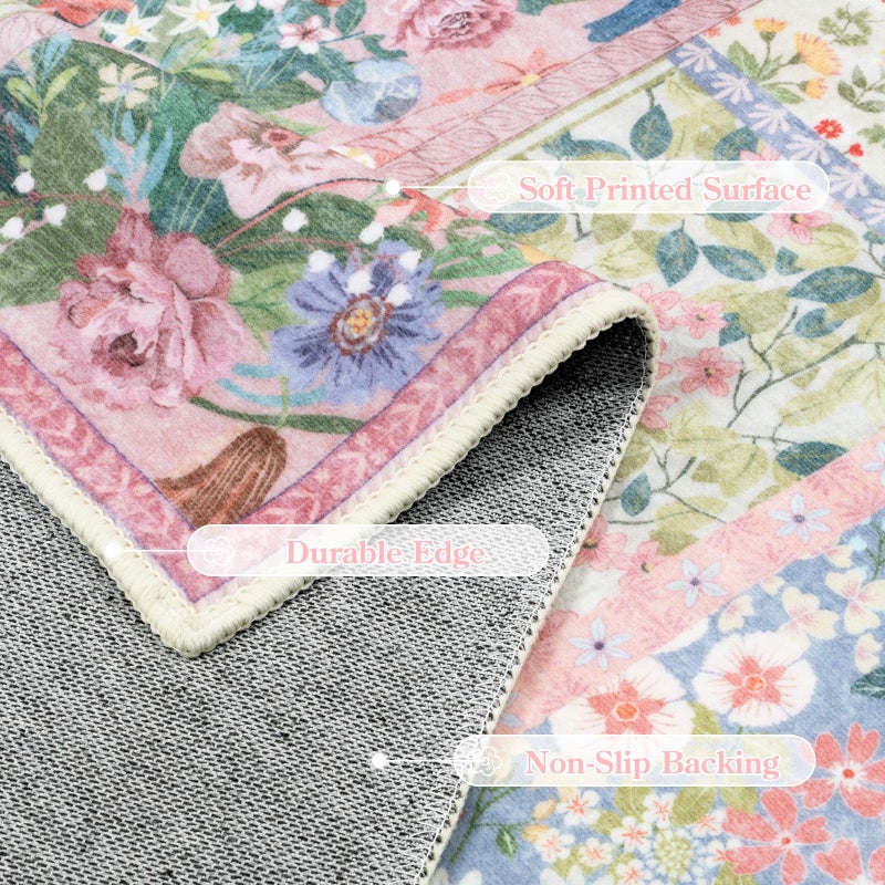 LIVEBOX 5 x 7 Pink Rugs for Bedroom Girls, Soft Patchwork Pink Rug for Living Room, Non-Slip Nursery Rug Girl, Washable Rugs 5x7 Carpet for Playroom - Image 5