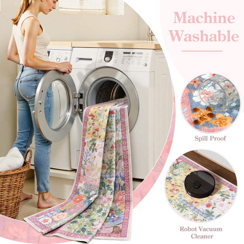 LIVEBOX 5 x 7 Pink Rugs for Bedroom Girls, Soft Patchwork Pink Rug for Living Room, Non-Slip Nursery Rug Girl, Washable Rugs 5x7 Carpet for Playroom - Image 4