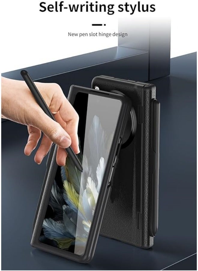 Compatible with Oneplus Open/OPPO Find N3 Case with Pen & Pen Holder, [Hinge Protection] [Built-in Screen Protector] [Kickstand] All-Inclusive Luxury PU Leather Phone Case