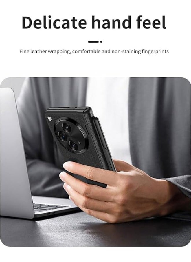 Compatible with Oneplus Open/OPPO Find N3 Case with Pen & Pen Holder, [Hinge Protection] [Built-in Screen Protector] [Kickstand] All-Inclusive Luxury PU Leather Phone Case