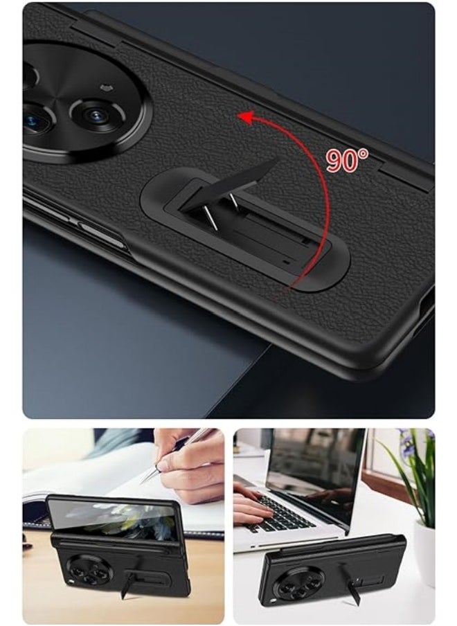 Compatible with Oneplus Open/OPPO Find N3 Case with Pen & Pen Holder, [Hinge Protection] [Built-in Screen Protector] [Kickstand] All-Inclusive Luxury PU Leather Phone Case