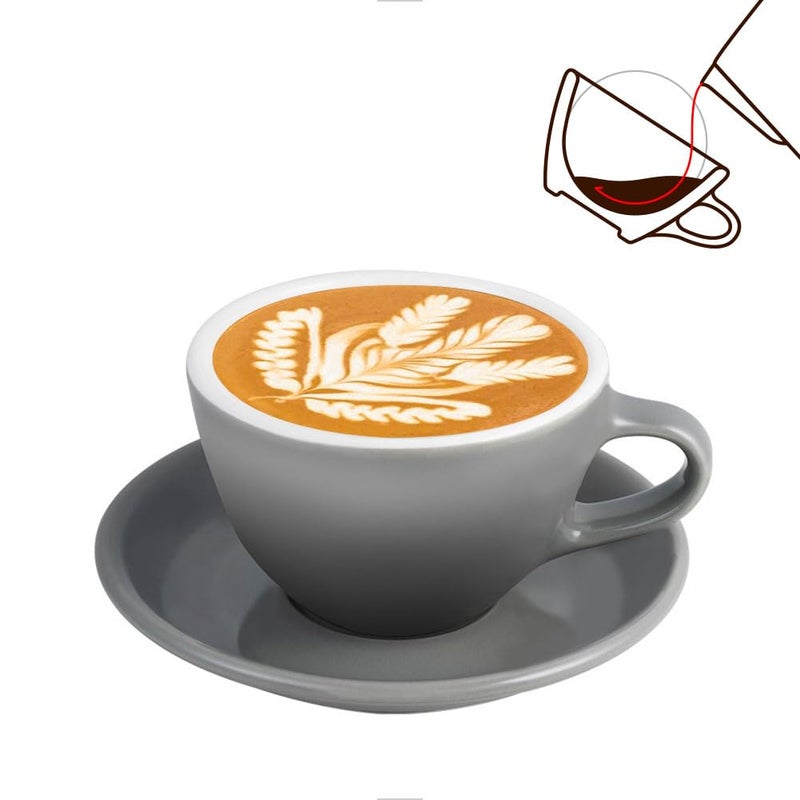 watchget Porcelain Latte Cup and Saucer  95oz Ceramic Latte Art Mug for Cappuccino Tea Latte Cafe Mocha Dark Grey