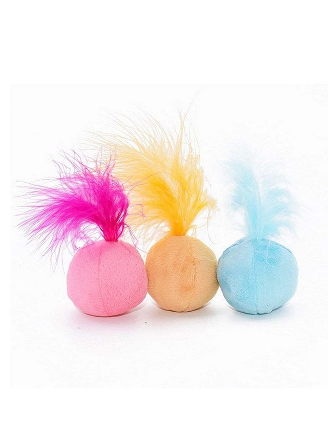 PETFAVORITES PETFAVORITES Furry Rattle Ball Cat Toy with Feather and Catnip - Interactive Pom Pom Balls for Cats, Soft and Lightweight, 2 Inch, 3 Pack.  - Image 1