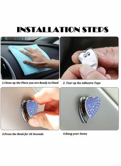 Y&D Car Hook, Mini Self Adhesive Storage Crystal Heart Shape Alloy Hook for Seat Back Dashboard, Home Living Room Bedroom Bathroom Key Wallet Mask Headphone Charging Cable (4 Pcs, Blue)  - Image 5
