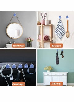 Y&D Car Hook, Mini Self Adhesive Storage Crystal Heart Shape Alloy Hook for Seat Back Dashboard, Home Living Room Bedroom Bathroom Key Wallet Mask Headphone Charging Cable (4 Pcs, Blue)  - Image 4