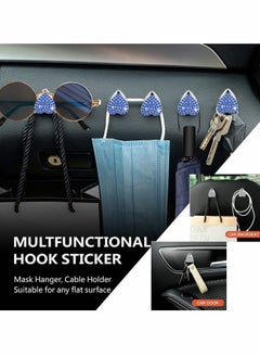 Y&D Car Hook, Mini Self Adhesive Storage Crystal Heart Shape Alloy Hook for Seat Back Dashboard, Home Living Room Bedroom Bathroom Key Wallet Mask Headphone Charging Cable (4 Pcs, Blue)  - Image 3