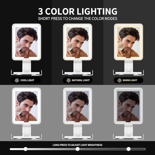 Suupvaor Lighted Shower Mirror Fogless for Shaving, Heated Fog Free Large 9.5*7inch 3 Color Modes Dimming Shower Shaving Mirror with Light, Rechargeable Anti-Fog Shower Mirror with Storage Tray & Razor Holders - Image 4