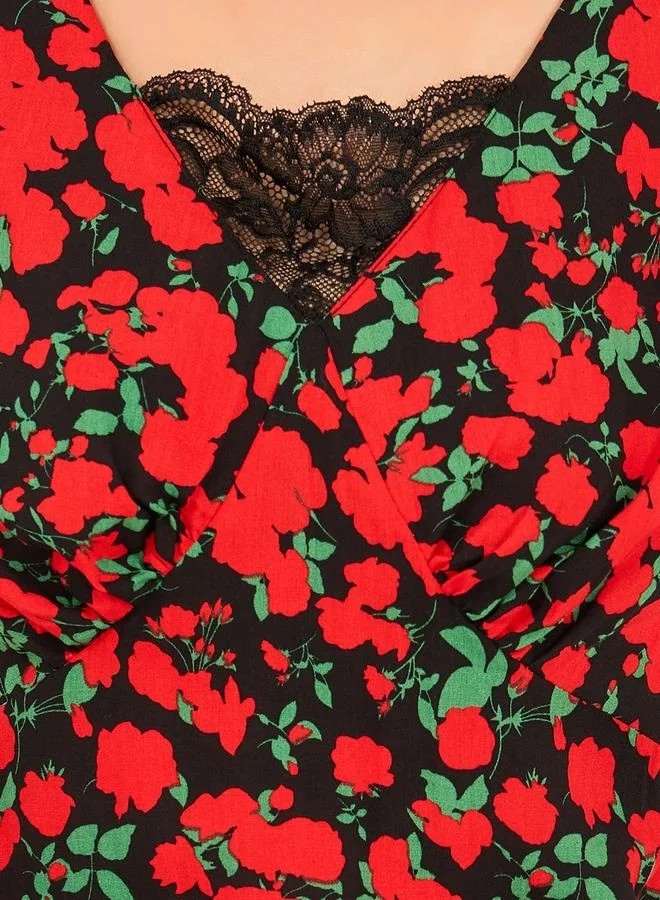 Styli Styli Floral Print Short Sleeves Sheath Midi Dress