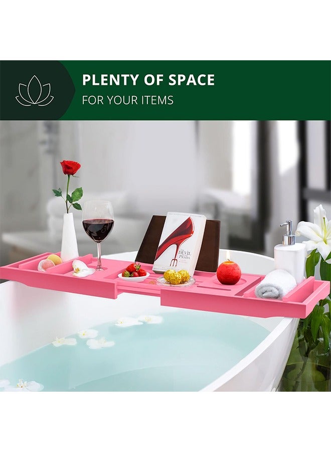 Royal Craft Wood Luxury Foldable Bathtub Caddy, Expandable Bath Caddy Tray, Unique House Warming Gifts, New Home, Anniversary and Wedding Gifts for Couple, Bonus Free Soap Holder (Pink) - Image 2
