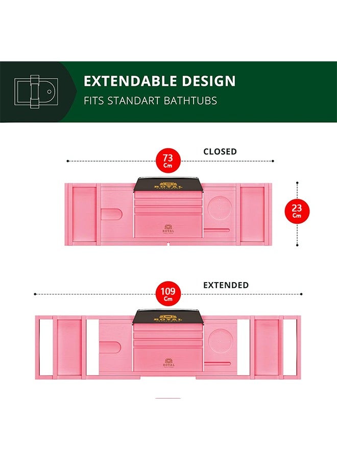 Royal Craft Wood Luxury Foldable Bathtub Caddy, Expandable Bath Caddy Tray, Unique House Warming Gifts, New Home, Anniversary and Wedding Gifts for Couple, Bonus Free Soap Holder (Pink) - Image 5