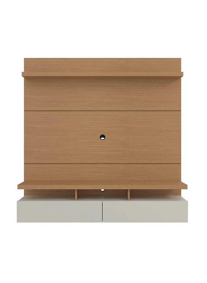 AtoZ Furniture مركز ترفيهي عائم مقاس 63 بوصة باللون الأبيض اللامع مع أبواب تخزين باللونين الأبيض والبني 