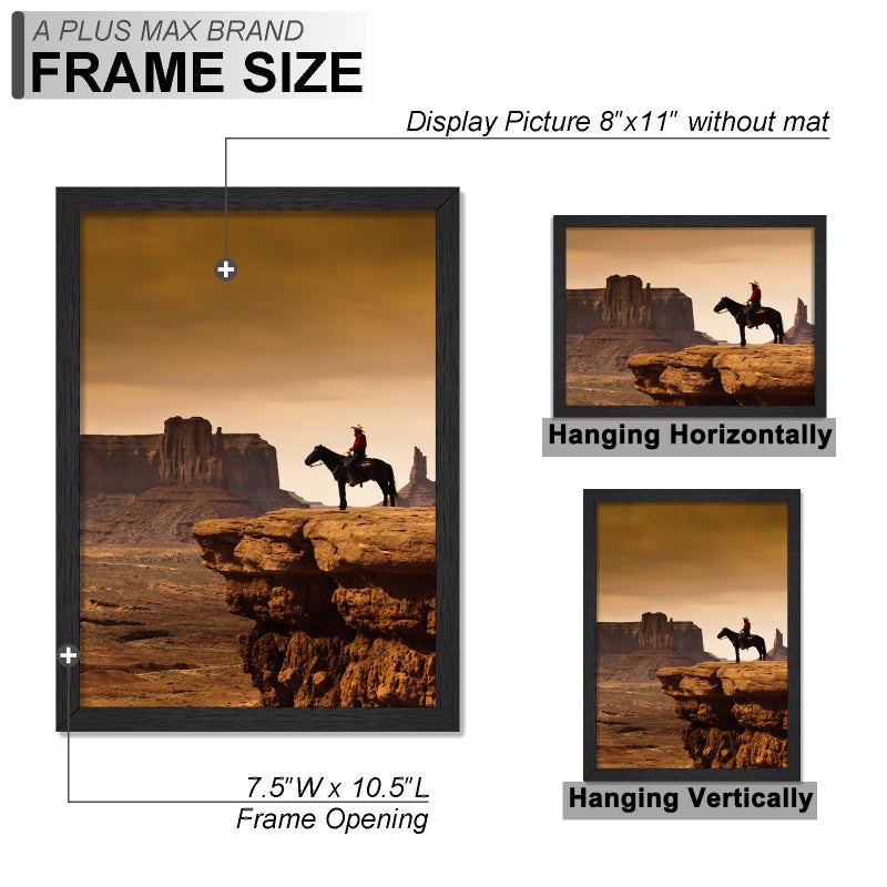 A PLUS MAX 8x11 Picture Frame Set of 2, Black Engineered Wood Frame for 8 x 11 Inch Picture Poster Photo, Light Weight 8 by 11 Frame with Wood-grain for Wall - 2 Pack/Black/8"x11" - Image 4