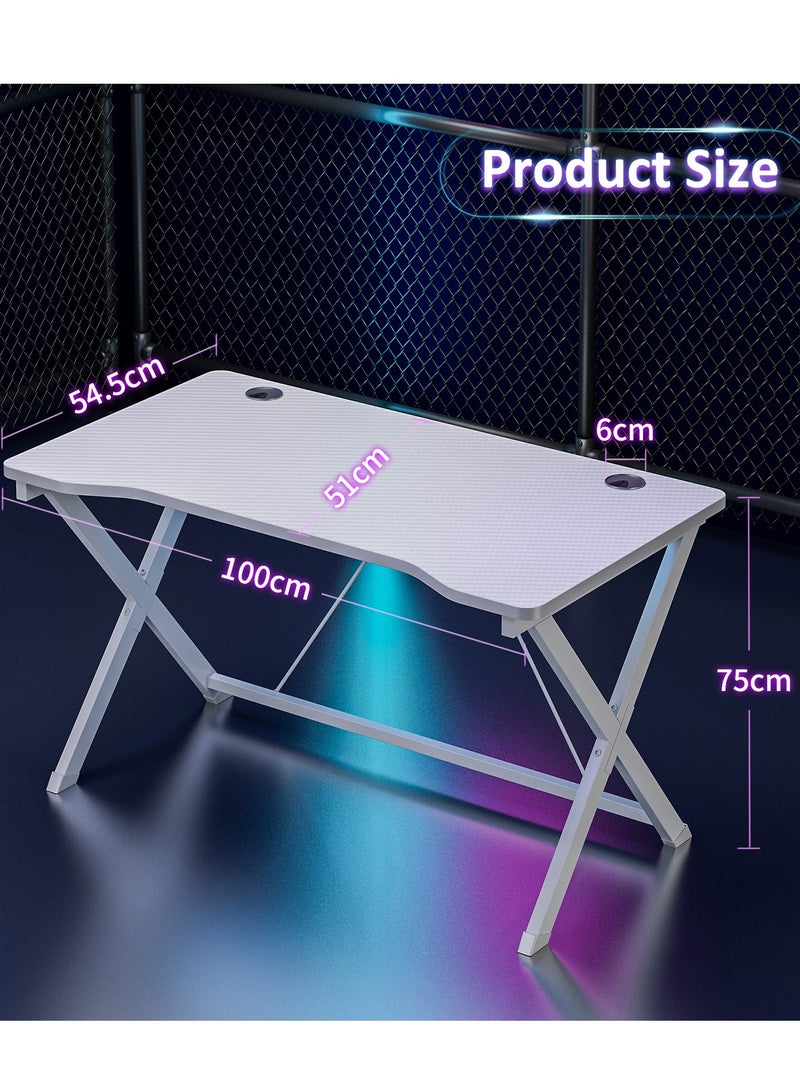 FAMAPY Gaming Table 100x54.5x75cm,Small Office Desk with Cable Hole, Compact  Gaming Desk,Carbon Fiber  PC Workstations - Image 2