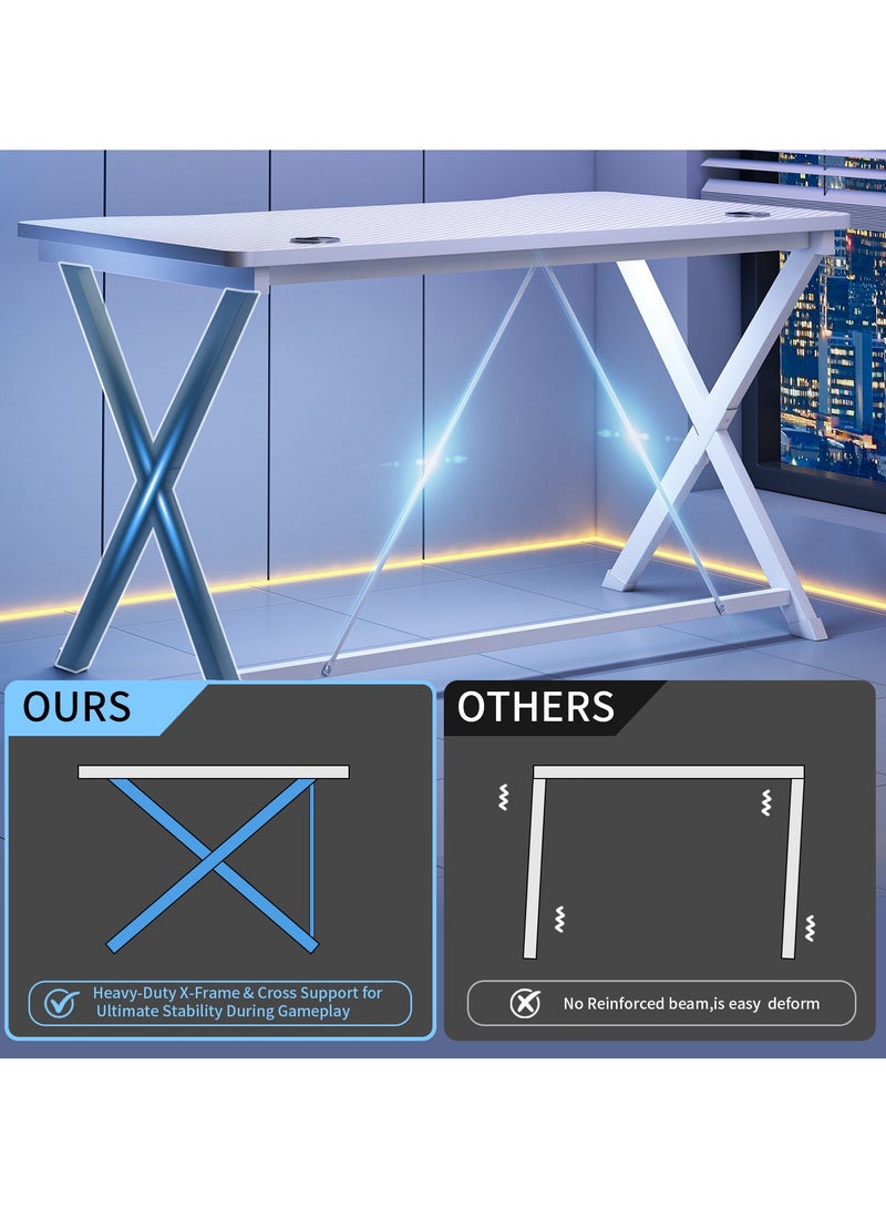 FAMAPY Gaming Table 100x54.5x75cm,Small Office Desk with Cable Hole, Compact  Gaming Desk,Carbon Fiber  PC Workstations - Image 5
