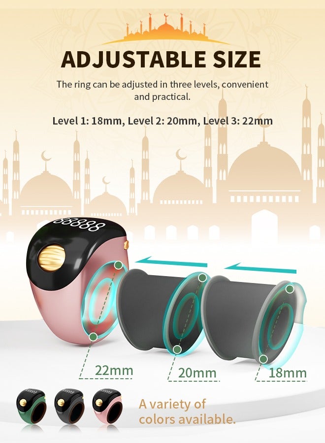 خاتم التسبيح، عداد ذكي قابل لإعادة الشحن مع حلقة إصبع سيليكون قابلة للتعديل، مناسب للصلاة والترديد وتنقية العقل - Image 5