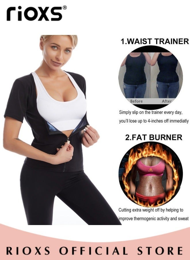 RIOXS Women Compression Shapewear Tops, Short Sleeve Hot Waist Trainer, Underbust Tummy Control Body Shaper, Underbust Corset with Zipper, Lightweight Comfortable Sweat Fitness Shirt, Sauna Effect Tops, Easy to Wear and Take Off - Image 5