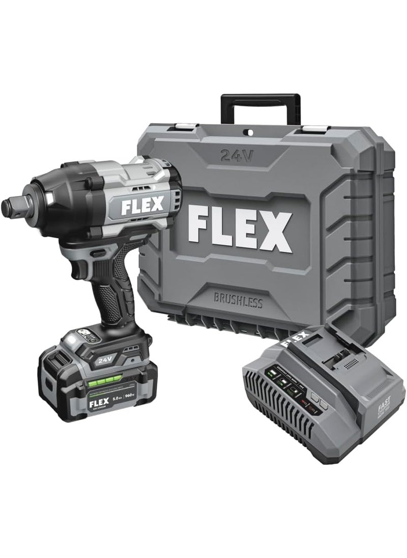 FLEX FLEX 24V Brushless Cordless 34Inch 1600 FtLbs High Torque Impact Wrench Kit with 50Ah Lithium Battery and 160W Fast Charger  FX1472B1C  - Image 1
